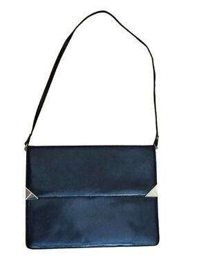 Vintage Italian Leather Shoulder Bag Black Envelope Minimalist 90s Structured